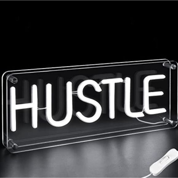 InnoVibe White LED Neon Hustle Hanging ir Freestanding Sign - Picture 5 of 10